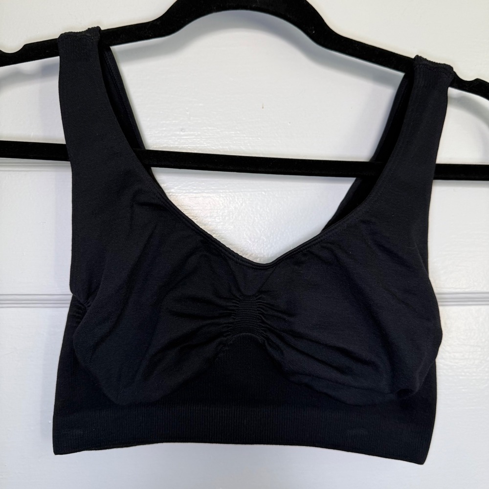 NUX Active Women Black Ruched Seamless Sports Bra Size S Yoga Athleisure